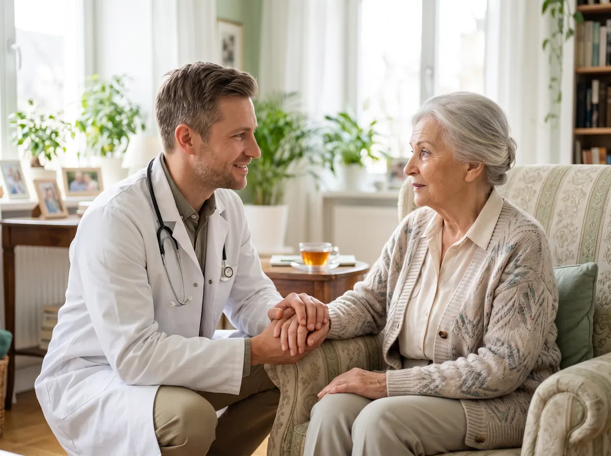 Doctor visiting an elderly woman at home