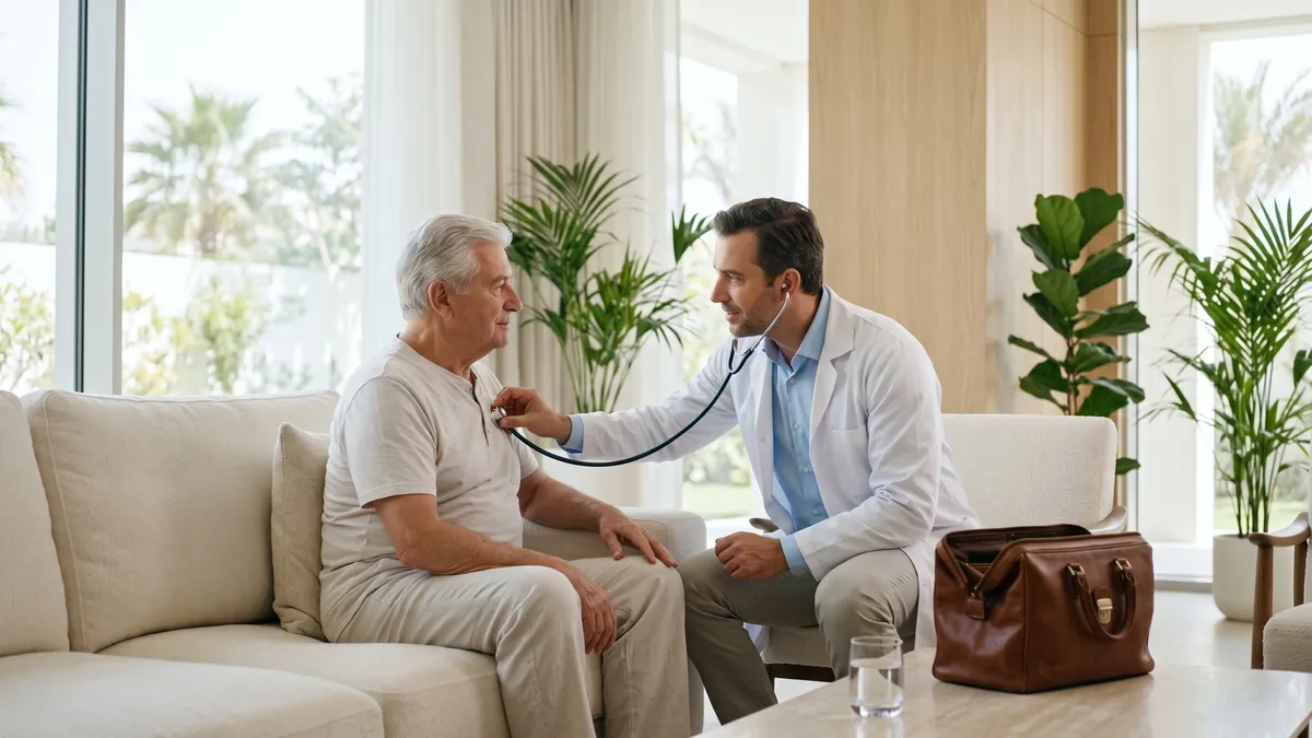 Doctor examining a patient at home in Dubai