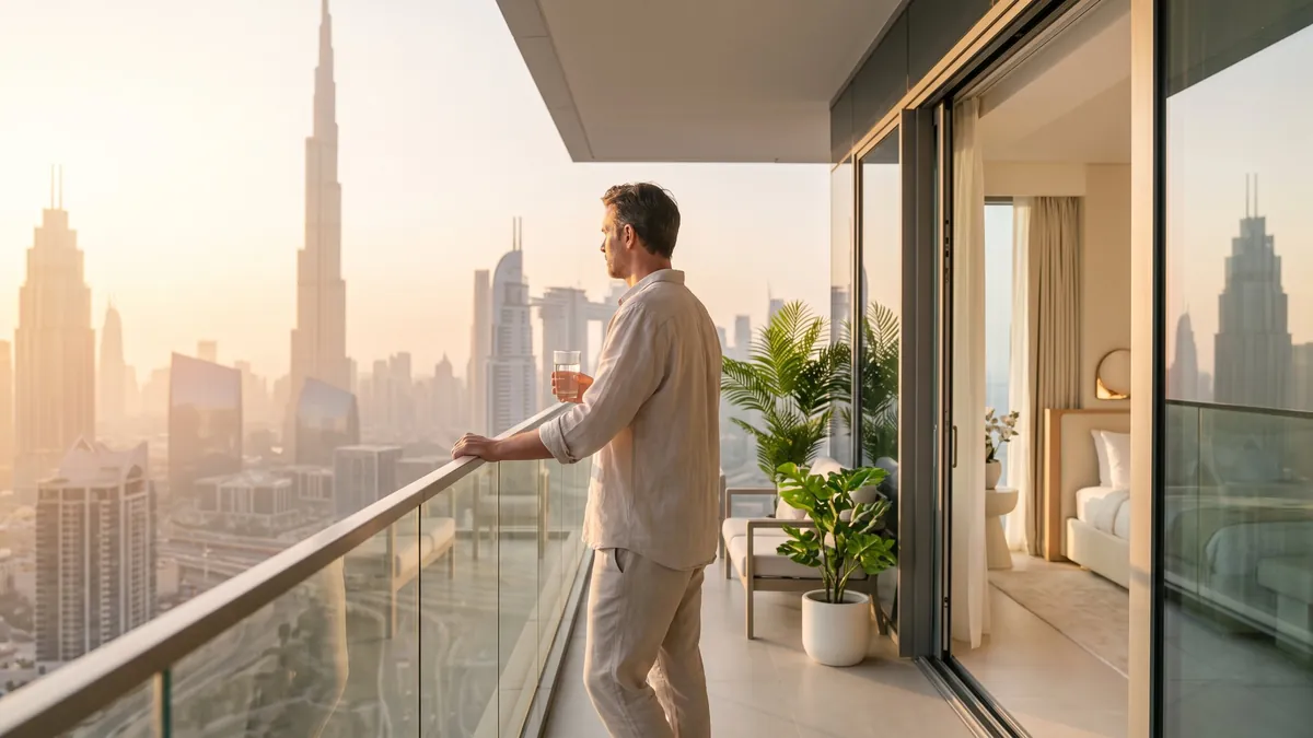 Morning sunlight over Dubai skyline to reset body clock